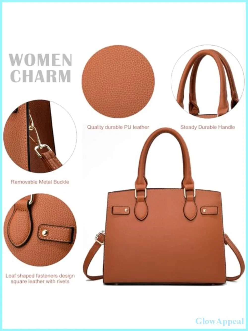 Faux Leather Satchel Purse Top Handle Shoulder Tote Bag with Strap